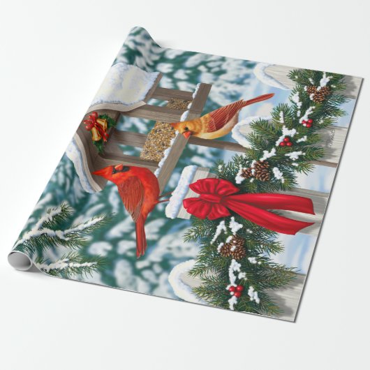 Kardinalen Kerstfeest Cadeaupapier (Uitgerold)