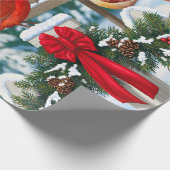 Kardinalen Kerstfeest Cadeaupapier (Hoek)