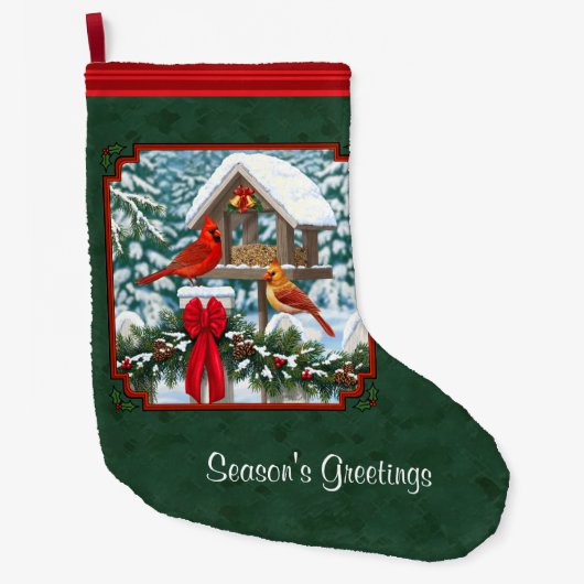 Kardinalen Kerstfeest Groen Grote Kerstsok (Voorkant)