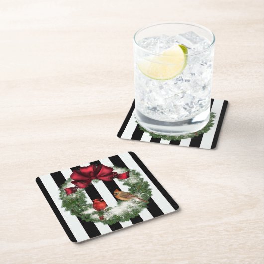 Kardinalen met kerstmis en Stripes Kartonnen Onderzetters (Insitu)