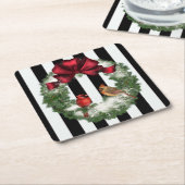 Kardinalen met kerstmis en Stripes Kartonnen Onderzetters (Schuin)