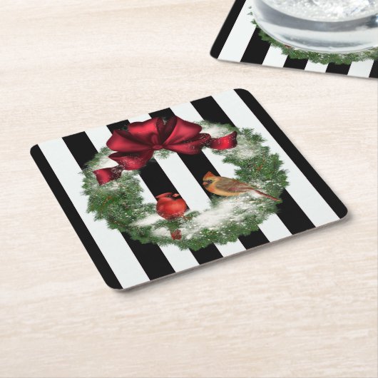 Kardinalen met kerstmis en Stripes Kartonnen Onderzetters (Schuin)