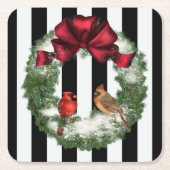 Kardinalen met kerstmis en Stripes Kartonnen Onderzetters (Voorkant)