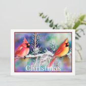 Kardinalen op besneeuwde tak budget Kerstmis Feestdagenkaart (Staand voorkant)
