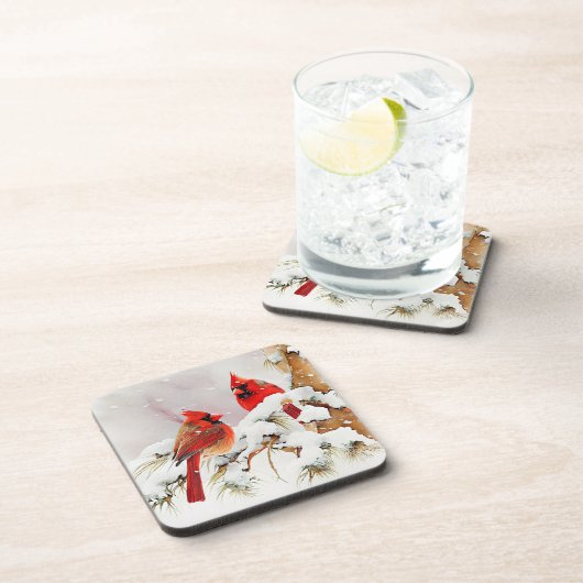 Kardinalen op boomtak in de scène van de Kerstmisw Bier Onderzetter (Rechterzijde)