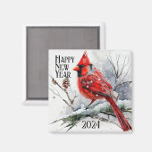 Kardinalen op de tak van de boom in de winter Scèn Magneet (Voorkant / Achterkant)