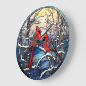 Kardinalen op een besneeuwde dag wandklok (Hoek)