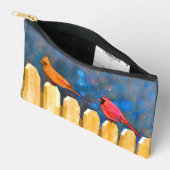 Kardinalen op het hek in de winter schilderij Orig Etui (Open)