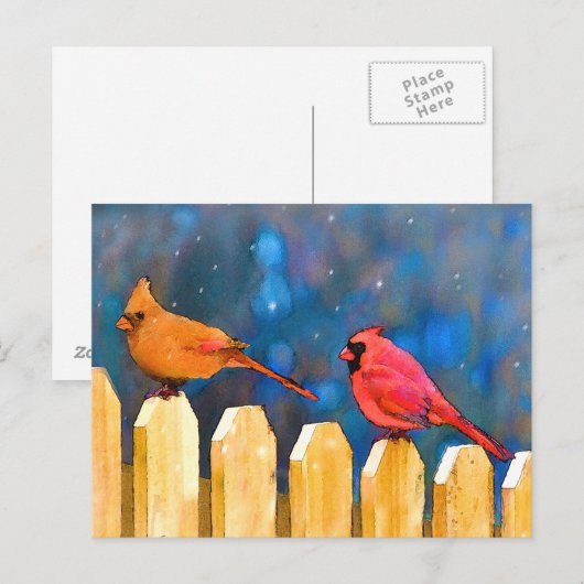 Kardinalen op het schilderen van de hek - Oorspron Briefkaart (Voorkant / Achterkant)