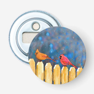 Kardinalen op het schilderen van de hek - Oorspron Button Flesopener