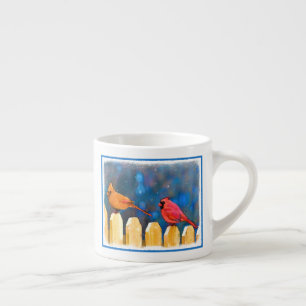 Kardinalen op het schilderen van de hek - Oorspron Espresso Kop