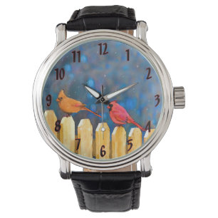 Kardinalen op het schilderen van de hek - Oorspron Horloge