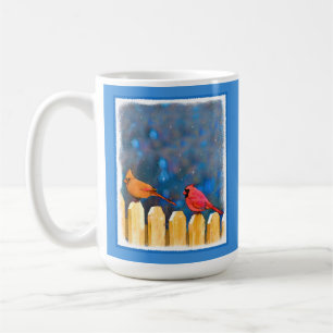 Kardinalen op het schilderen van de hek - Oorspron Koffiemok