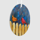 Kardinalen op het schilderen van de hek - Oorspron Ornament (voorkant)