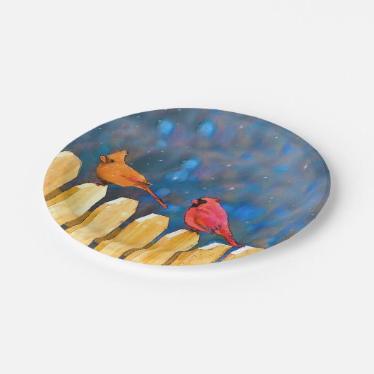 Kardinalen op het schilderen van de hek - Oorspron Papieren Bordje (Gekanteld)