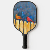 Kardinalen op het schilderen van de hek - Oorspron Pickleball Paddle (Achterkant)