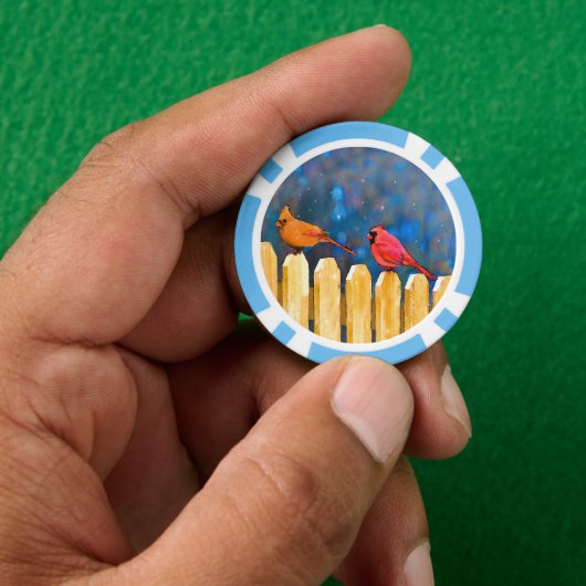 Kardinalen op het schilderen van de hek - Oorspron Poker Chips (Hand)