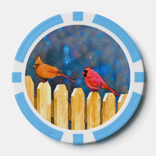 Kardinalen op het schilderen van de hek - Oorspron Poker Chips (Voorkant)