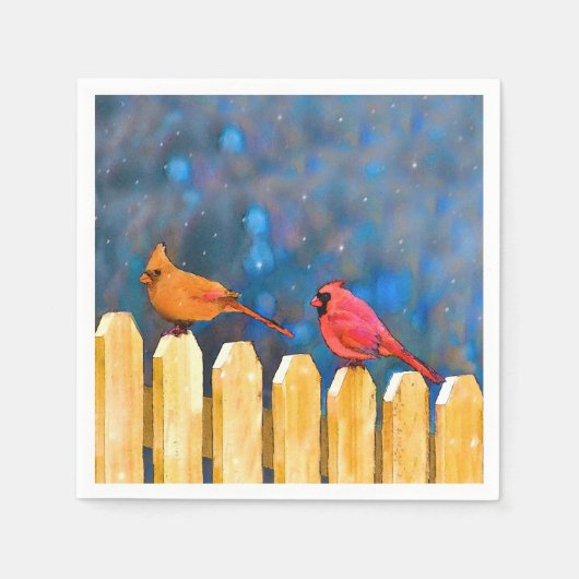 Kardinalen op het schilderen van de hek - Oorspron Servet (Voorkant)