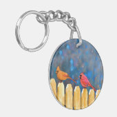 Kardinalen op het schilderen van de hek - Oorspron Sleutelhanger (Voorkant Links)