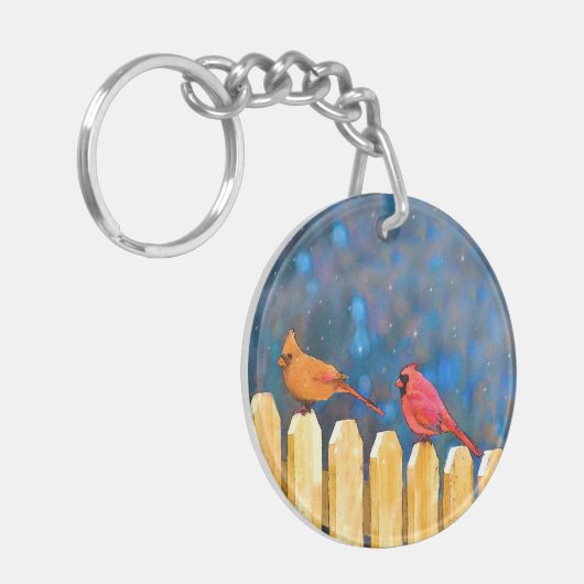 Kardinalen op het schilderen van de hek - Oorspron Sleutelhanger (Voorkant Links)
