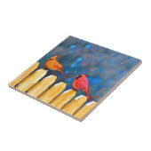 Kardinalen op het schilderen van de hek - Oorspron Tegeltje (Zijkant)