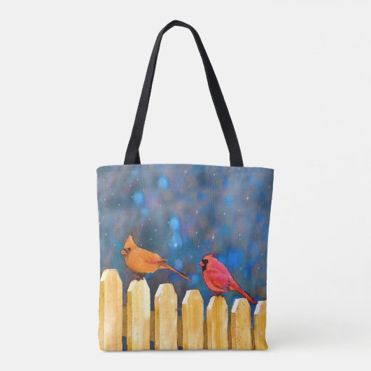 Kardinalen op het schilderen van de hek - Oorspron Tote Bag (Achterkant)