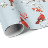 Kardinalen op met sneeuw gedekte bijkantoren  cadeaupapier (Rol Hoek)