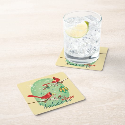  kardinalen op neuspijnboomtakken kartonnen onderzetters (Insitu)