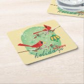 kardinalen op neuspijnboomtakken kartonnen onderzetters (Schuin)