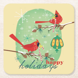 kardinalen op neuspijnboomtakken kartonnen onderzetters