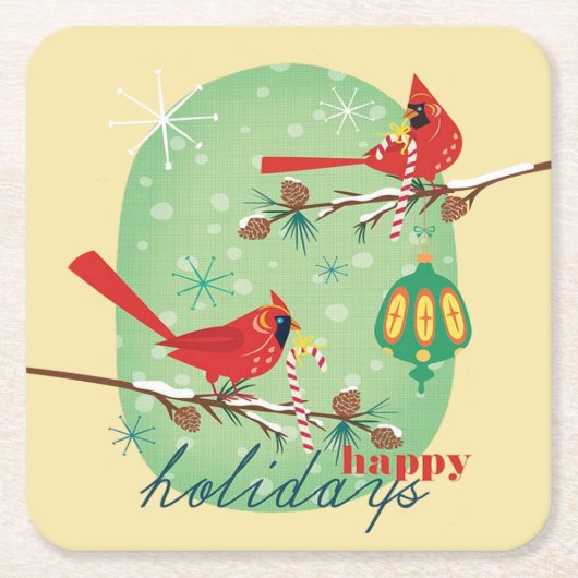 kardinalen op neuspijnboomtakken kartonnen onderzetters (Voorkant)