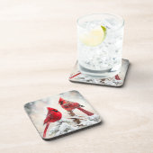 Kardinalen op Sneeuwboomtak in Kerstwinter Bier Onderzetter (Rechterzijde)
