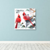 Kardinalen op Snowy Tree een  kerst Canvas Afdruk (Insitu (Houten vloer))