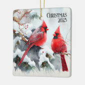 Kardinalen op Tree Branch een  kerst Keramisch Ornament (Links)