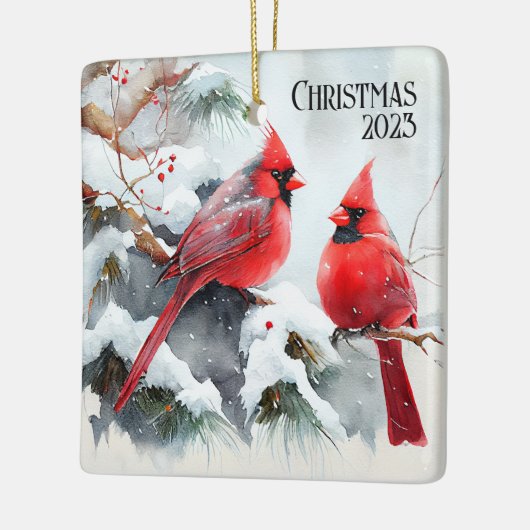 Kardinalen op Tree Branch een  kerst Keramisch Ornament (Links)
