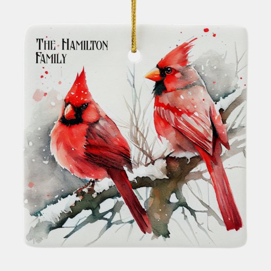 Kardinalen op Tree Branch een kerst Keramisch Ornament (Achterkant)