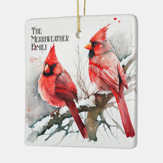 Kardinalen op Tree Branch een  kerst Keramisch Ornament (Links)