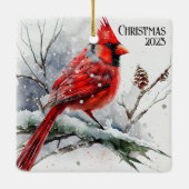 Kardinalen op Tree Branch een  kerst Keramisch Ornament (Achterkant)
