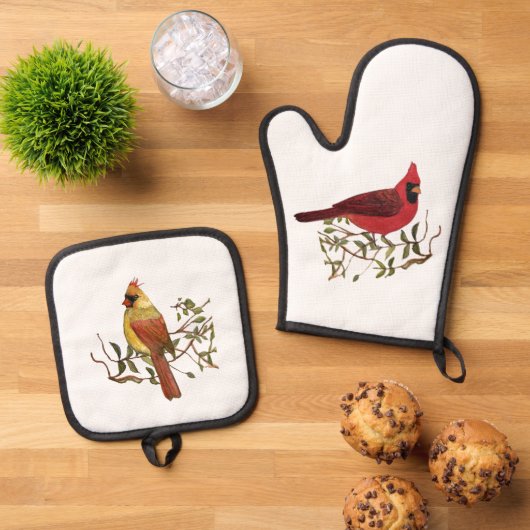 Kardinalen Oven Mitt en Pot Holder Set (Top down)