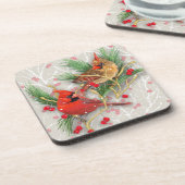 Kardinalen Paar Kerstmis Bier Onderzetter (Linkerzijde)