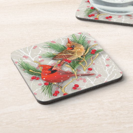 Kardinalen Paar Kerstmis Bier Onderzetter (Linkerzijde)