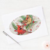 Kardinalen Paar Kerstmis Ovale Sticker (Envelop)