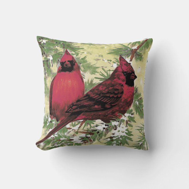 Kardinalen Rood en Groene Kerstmis Kussen (Voorkant)