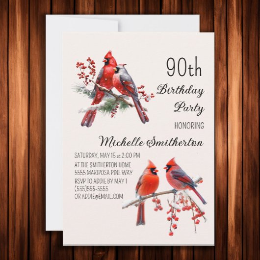 Kardinalen Sneeuw Winter Vogels 90ste Verjaardag Kaart