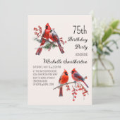 Kardinalen Sneeuw Winter Vogels Bessen 75e Verjaar Kaart (Staand voorkant)