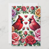 Kardinalen te midden van levendige Rozen Feestdagenkaart (Voorkant)