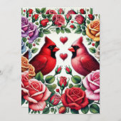 Kardinalen te midden van levendige Rozen Feestdagenkaart (Voorkant / Achterkant)