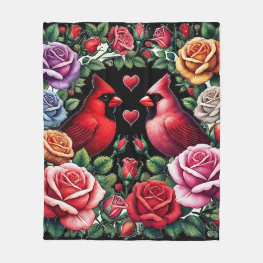 Kardinalen te midden van levendige Rozen Fleece Deken (Voorkant)