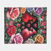 Kardinalen te midden van levendige Rozen Fleece Deken (Voorkant (Horizontaal))